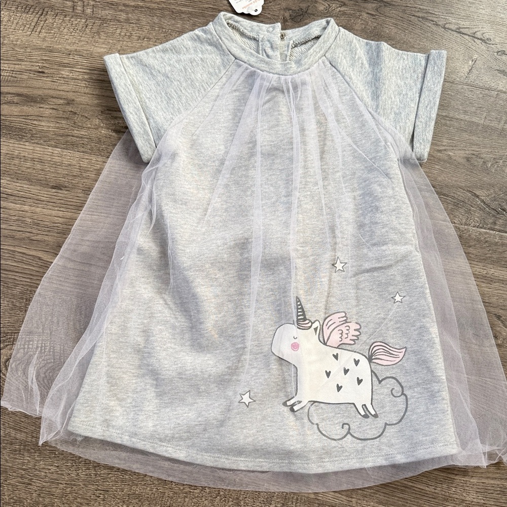 Gymboree Light Gray Tulle-Trim Girls Dress
